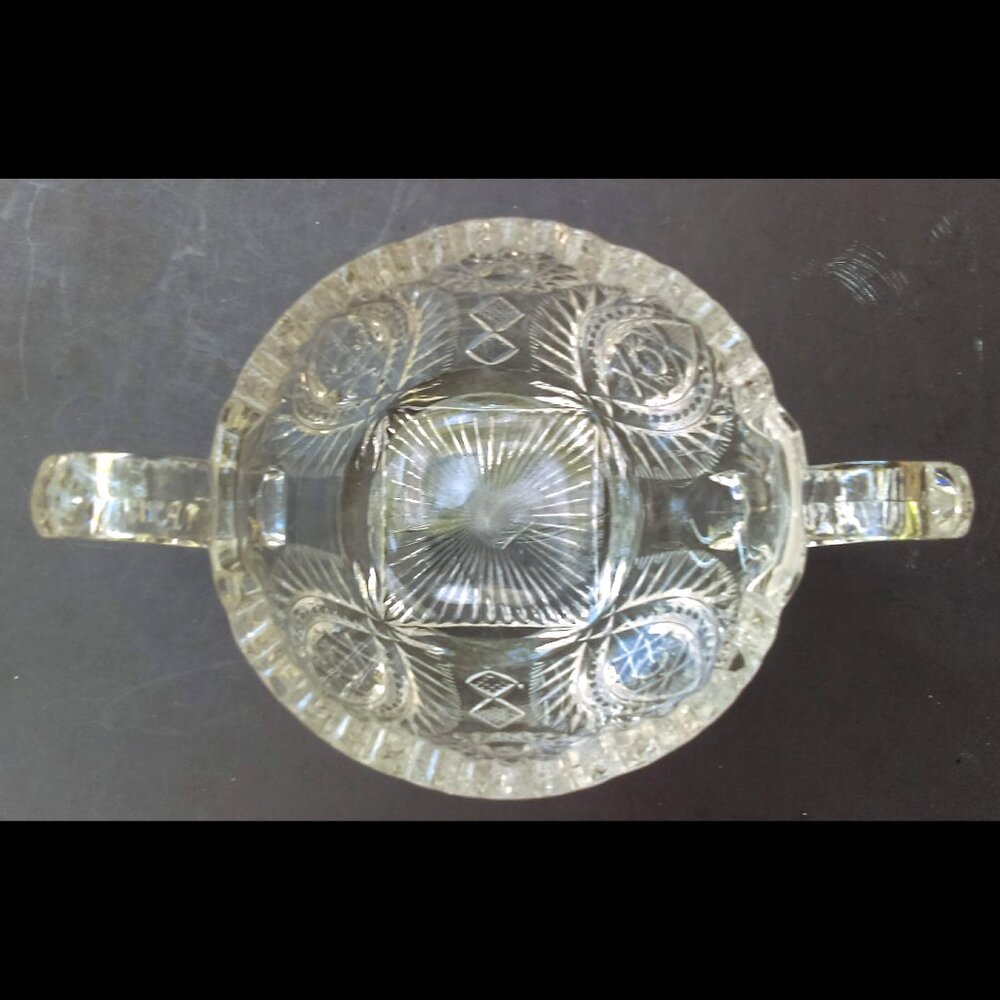 Vintage Clear Cut Glass Double Handle Candy Mint Nut Sugar Bowl Sawtooth Edge - Picture 5 of 7